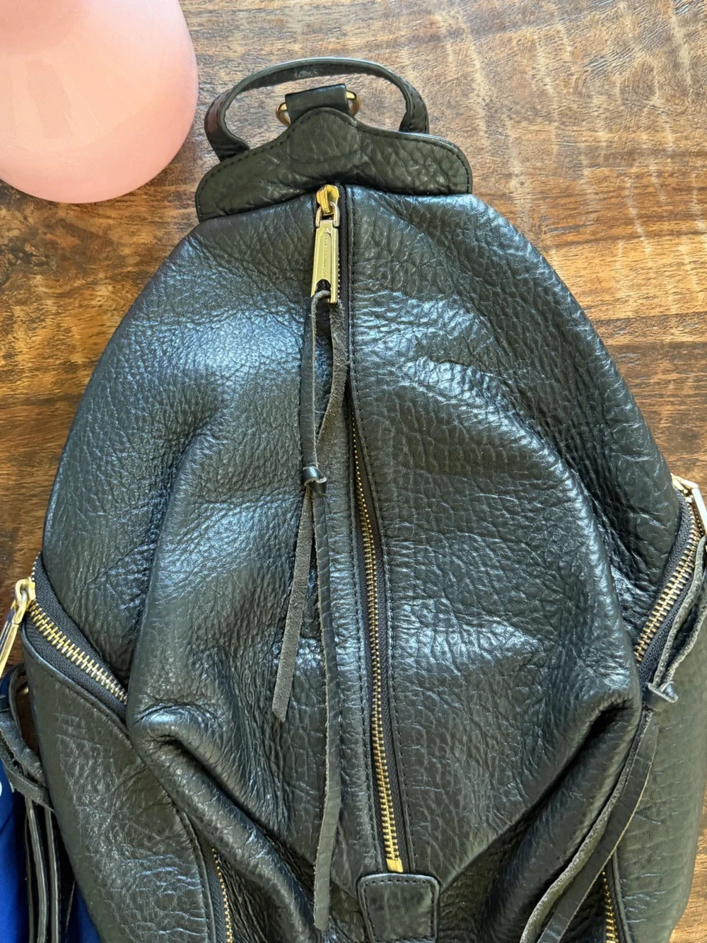 Rebecca Minkoff Black Pebbled Leather Backpack Purse w/ Gold Hardware